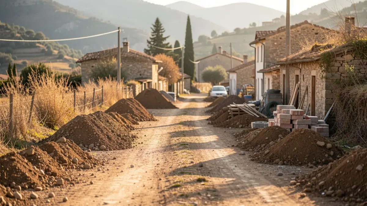 Imagen genérica de un camino rural en obras en un entorno de montaña.