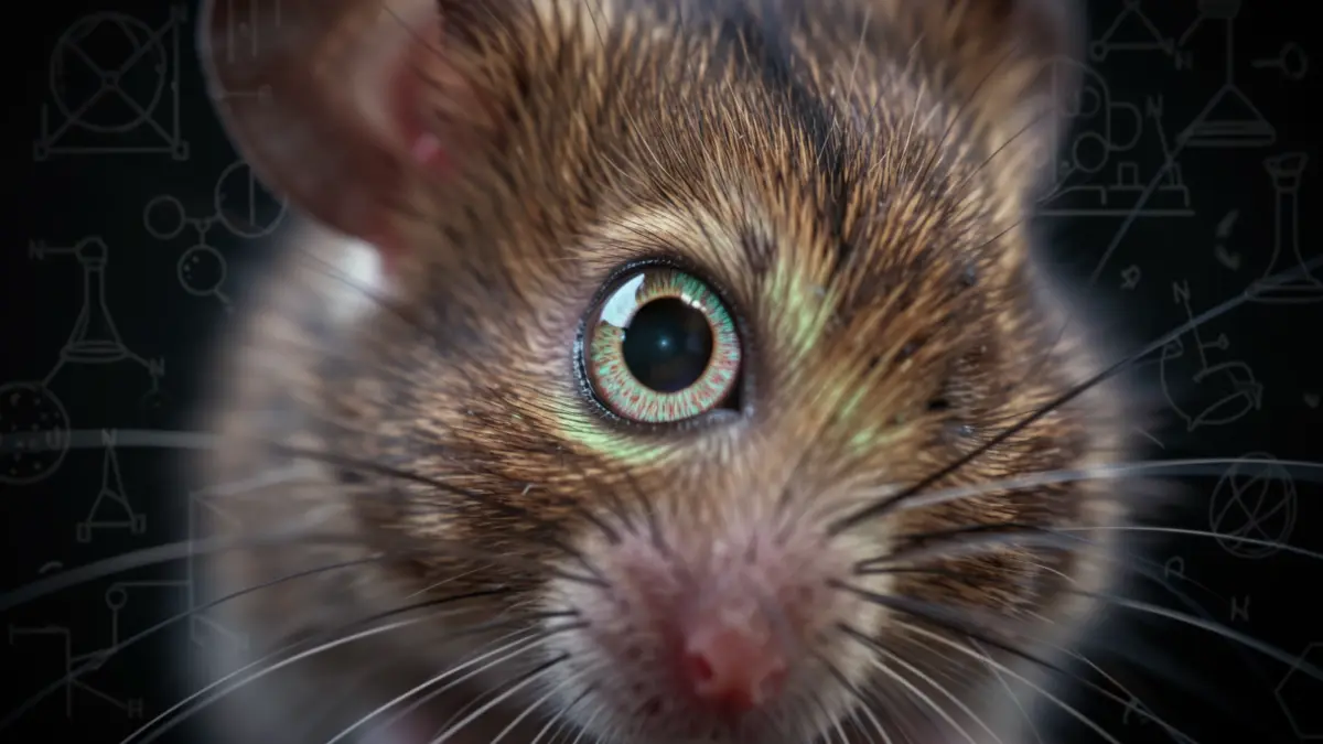 Imagen genérica de un ojo de ratón con un brillo sutil, representando una mutación genética y alteración visual.
