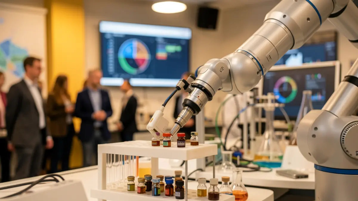 Generic image of a robotic arm manipulating test tubes in a laboratory with blurred scientific equipment in the background.