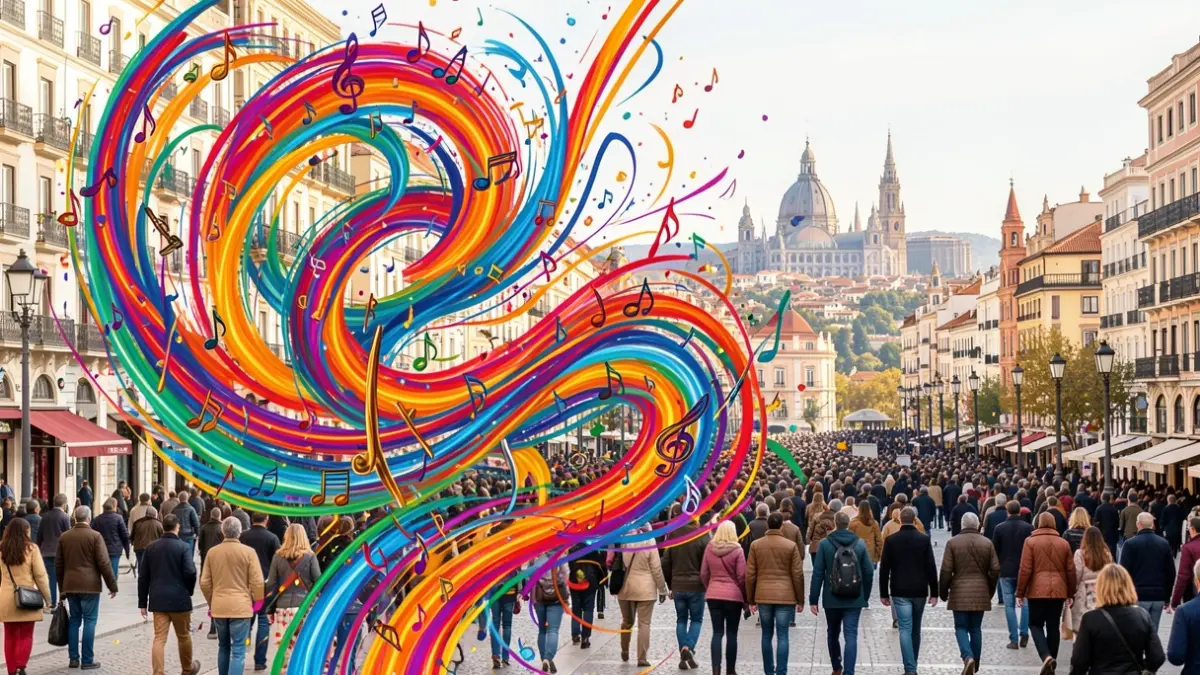 Generic image of an abstract representation of musical fusion with vibrant colors and dynamic lines.
