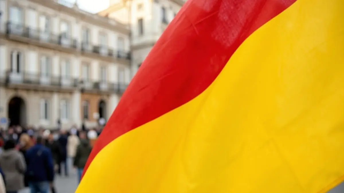 Banderas de España y detalles arquitectónicos de Madrid.