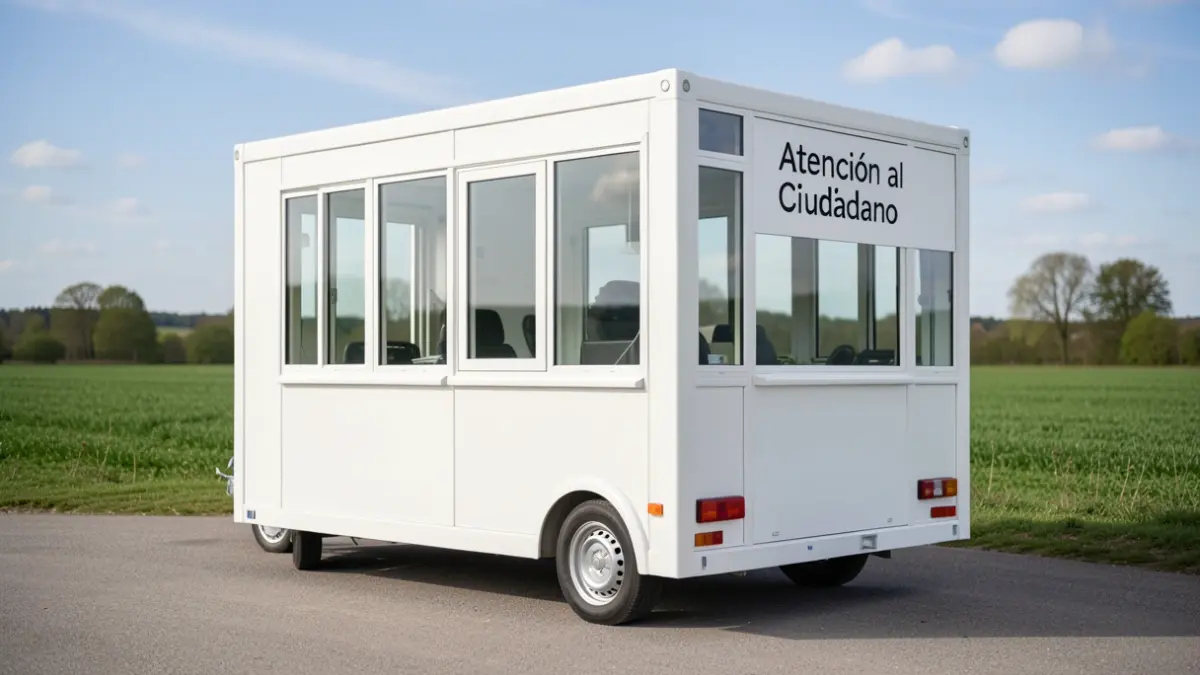 Imagen genérica de una oficina móvil de atención ciudadana aparcada en un entorno rural.