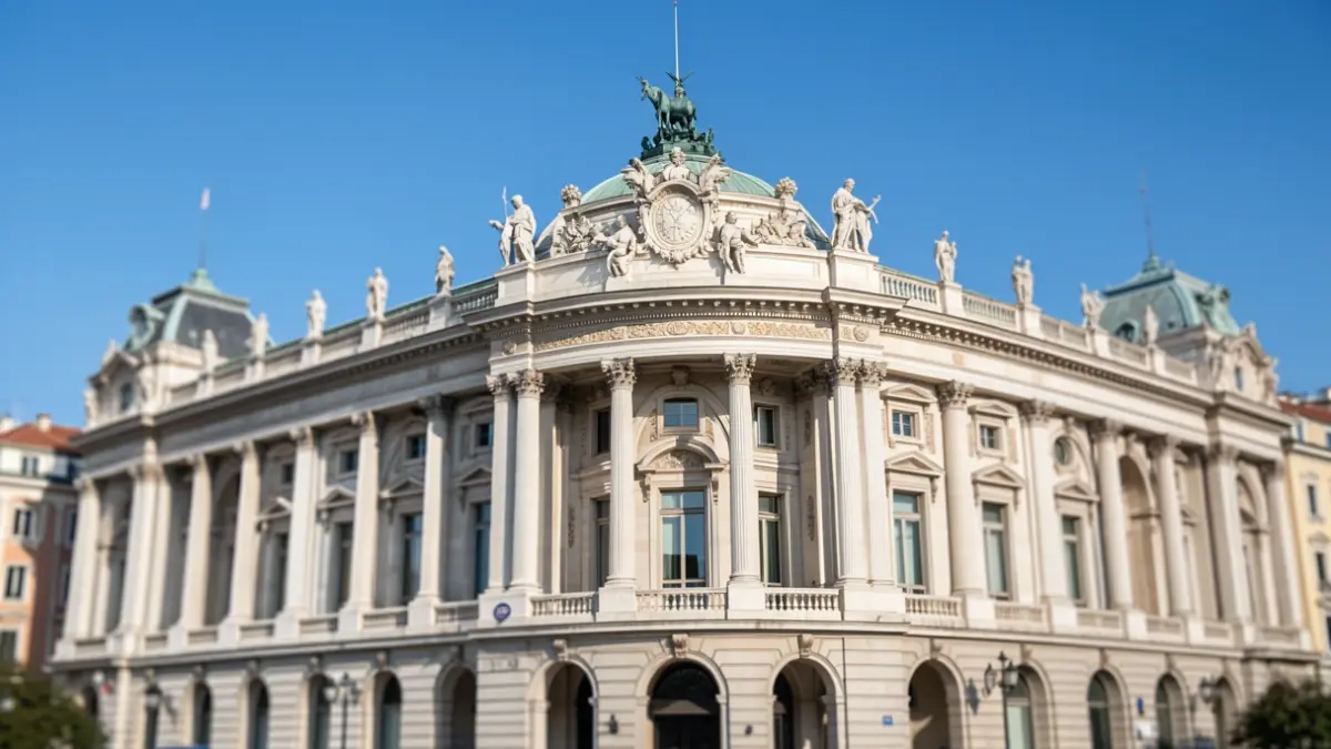 Image of the Palacio de Cibeles, seat of the Madrid City Council, with classic architecture and a blue sky.