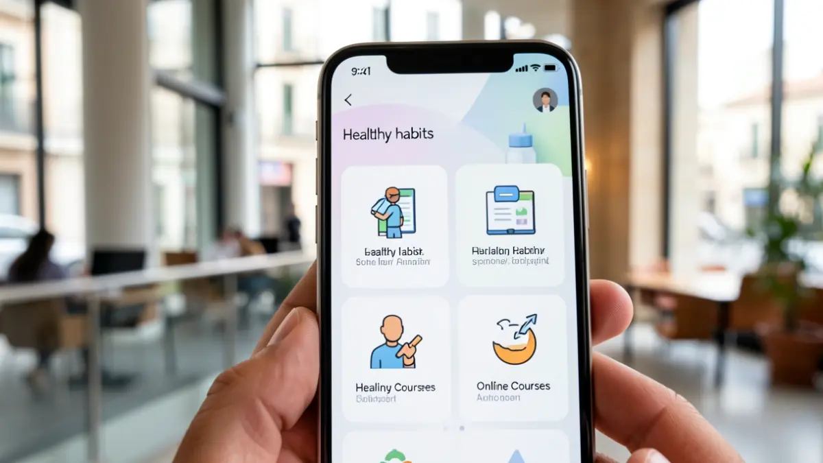 Generic image of a mobile phone screen displaying a health application with access to online training.