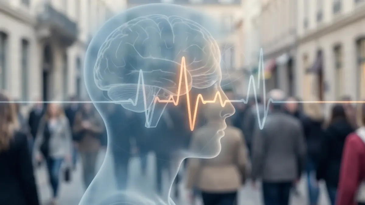 Generic image of a human silhouette with abstract mental and cardiovascular health patterns.