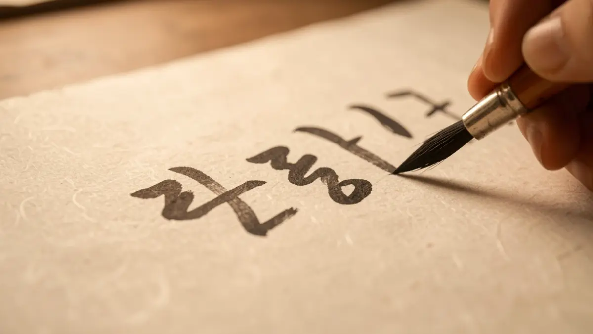 Imagen genérica de caracteres de caligrafía coreana (hangeul) escritos con pincel sobre papel texturizado, mostrando la belleza de la escritura.