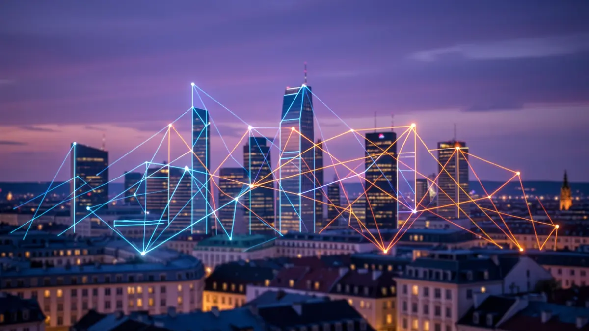 Generic image of an abstract urban skyline with luminous connecting lines.
