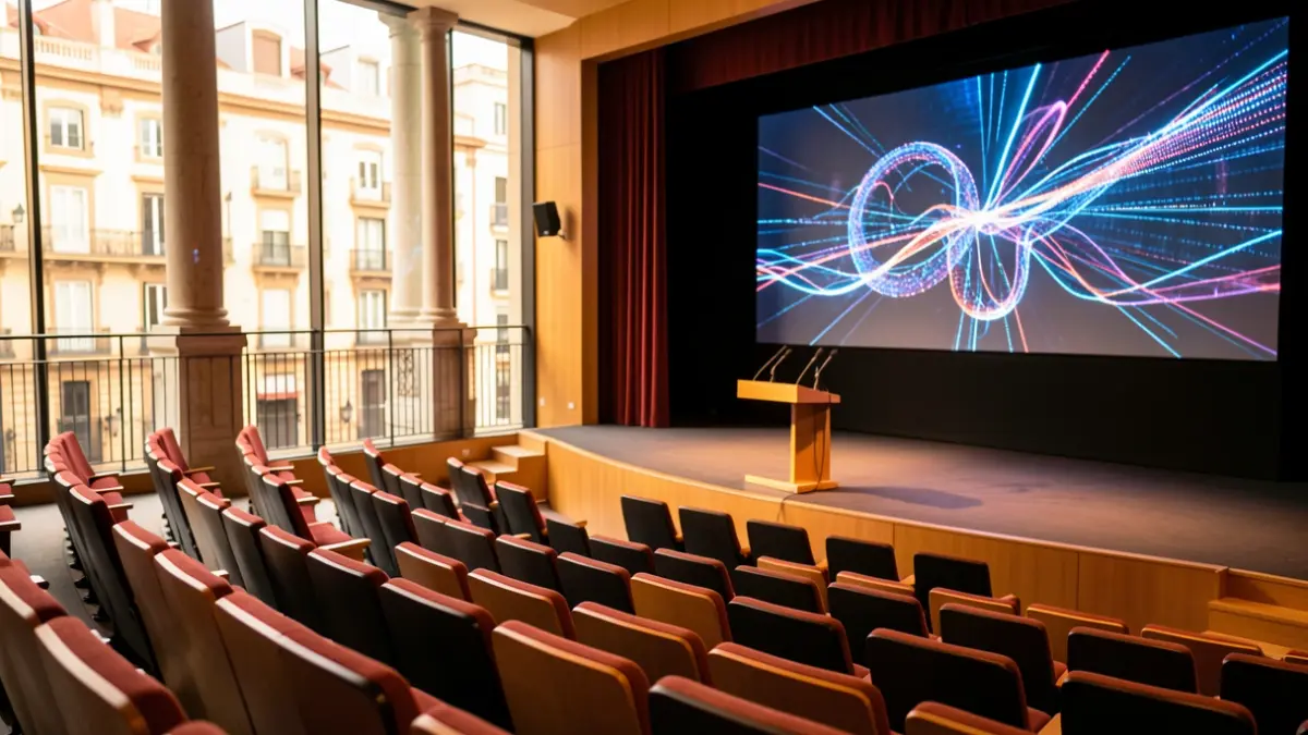 Imagen de un auditorio moderno en Madrid durante un foro sobre inteligencia artificial y tecnologías emergentes.