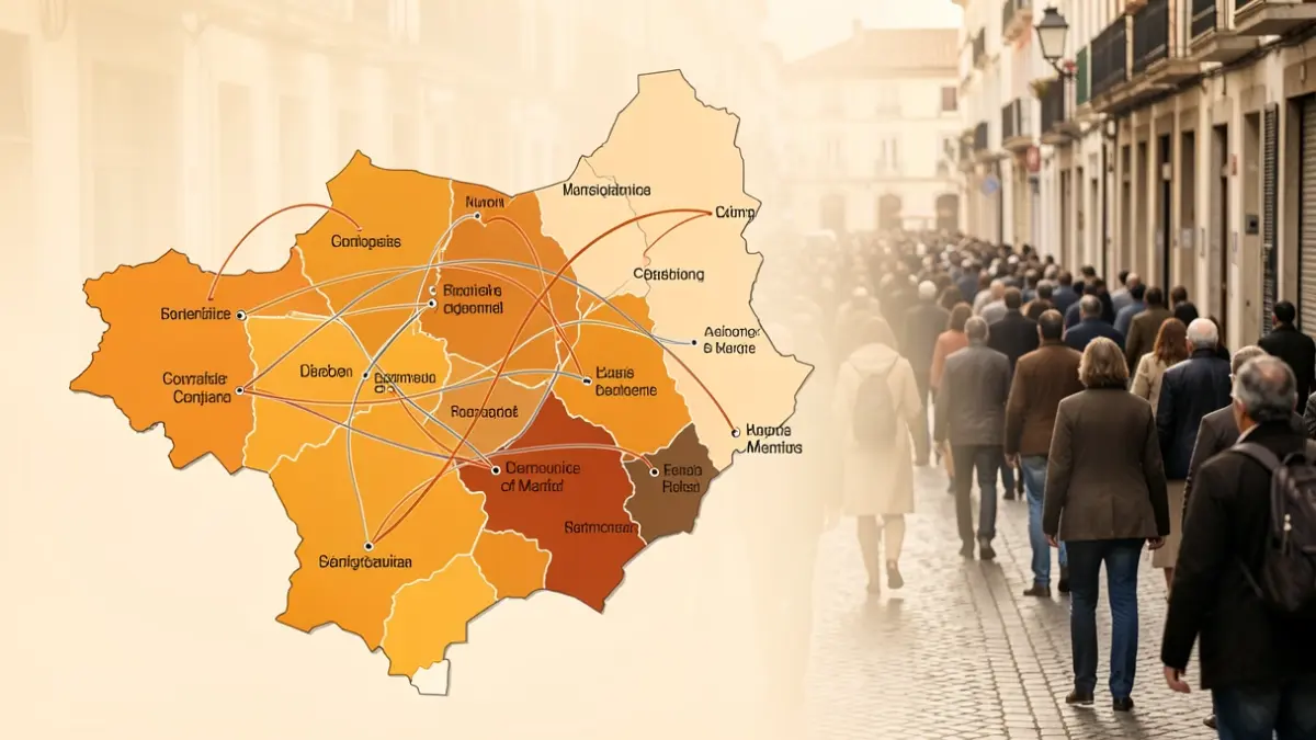 Generic image of a map of the Community of Madrid with connections between municipalities.