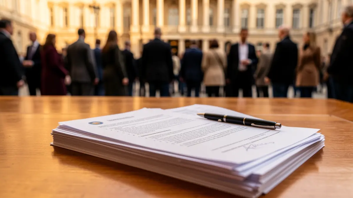 Image of official documents and a pen on a desk.