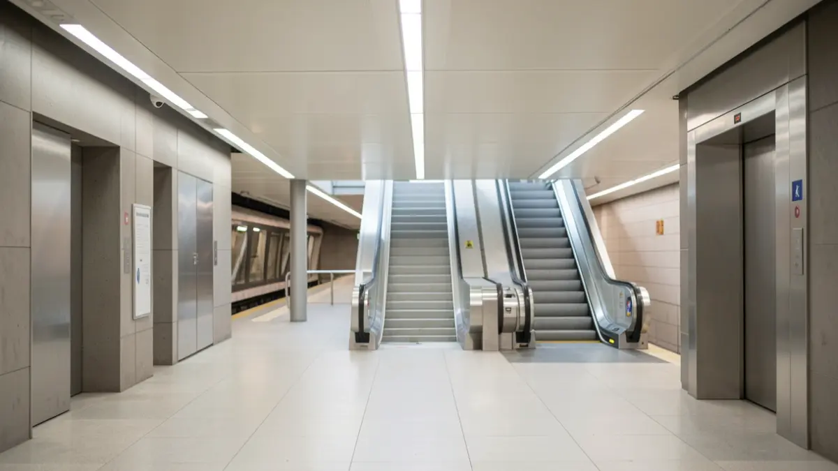 Image of an accessible Madrid Metro station with escalators and elevators.