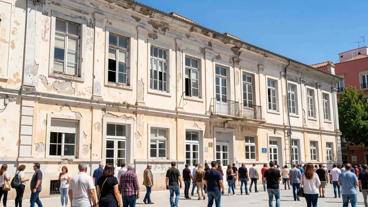 Imagen genérica de la fachada de un colegio público en la Comunidad de Madrid con signos de desgaste.