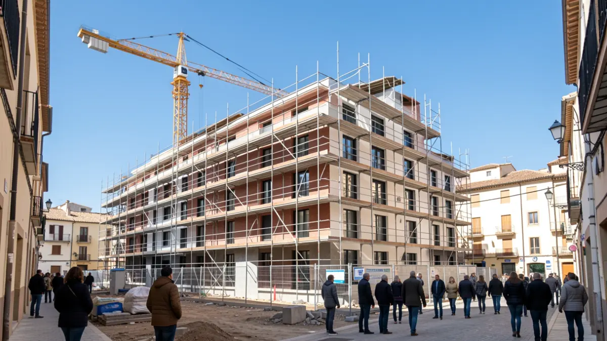 Generic image of a housing construction site in a Spanish urban setting.
