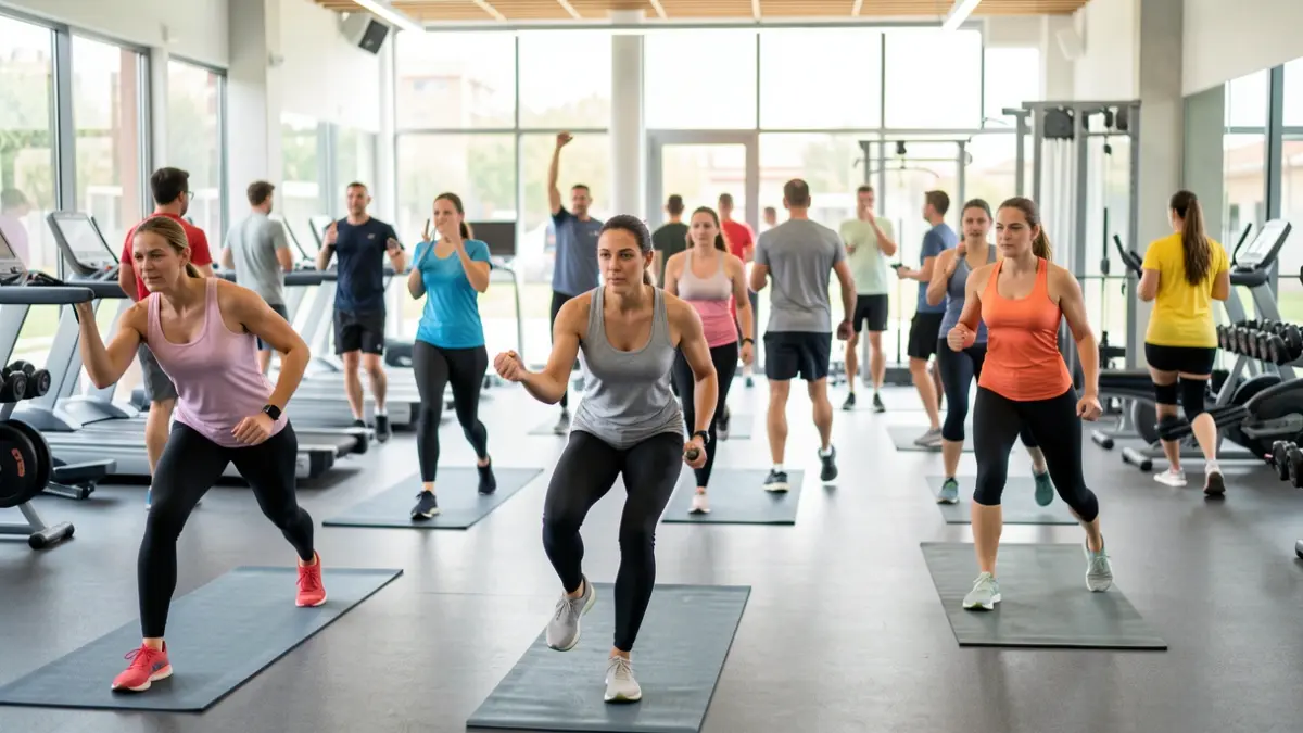 Image of people participating in an adapted physical exercise session in a gymnasium.