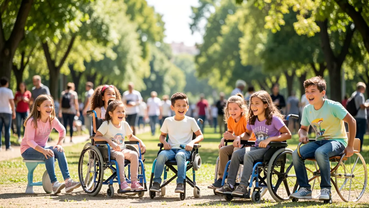 Imagen genérica de niños y adolescentes con discapacidad participando en actividades al aire libre en Móstoles.