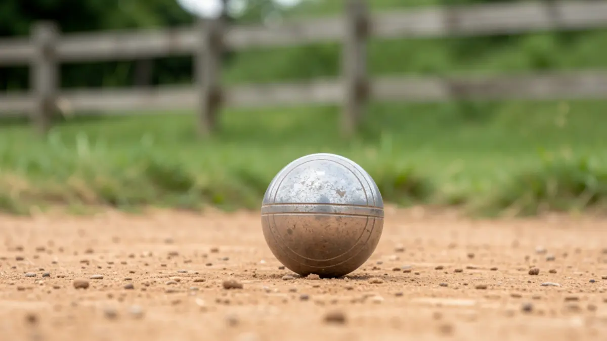 Imagen genérica de una bola de petanca sobre tierra batida.