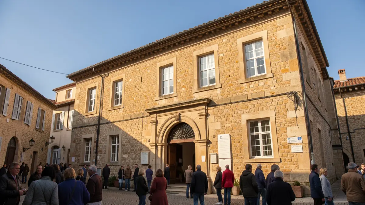 Imagen genérica del exterior de un ayuntamiento antiguo con luz de tarde.