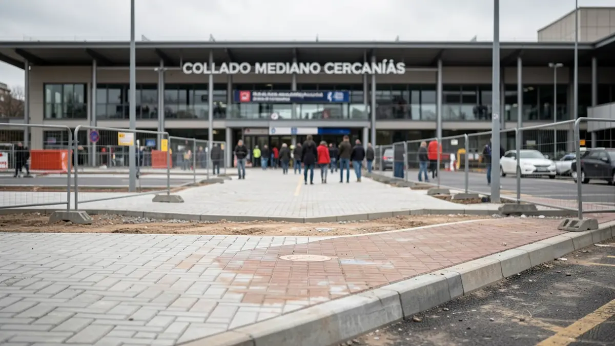 Image of the improvement works at the Collado Mediano Cercanías station parking lot.