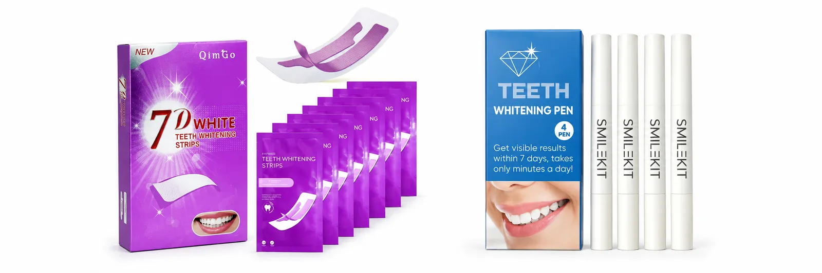 Presentación de 7D White Teeth Whitening Strips y y Teeth Whitening Pen