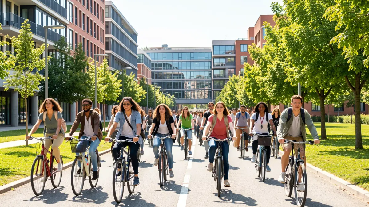 Imagen genérica de un grupo de ciclistas universitarios en un campus de Madrid.