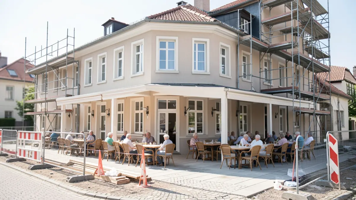 Generic image of the facade of a building under renovation to become a senior dining hall.