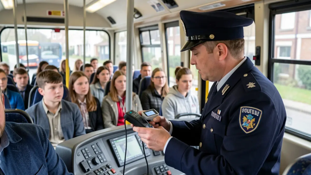 Imagen de un control de alcoholemia a un conductor de autobús escolar.