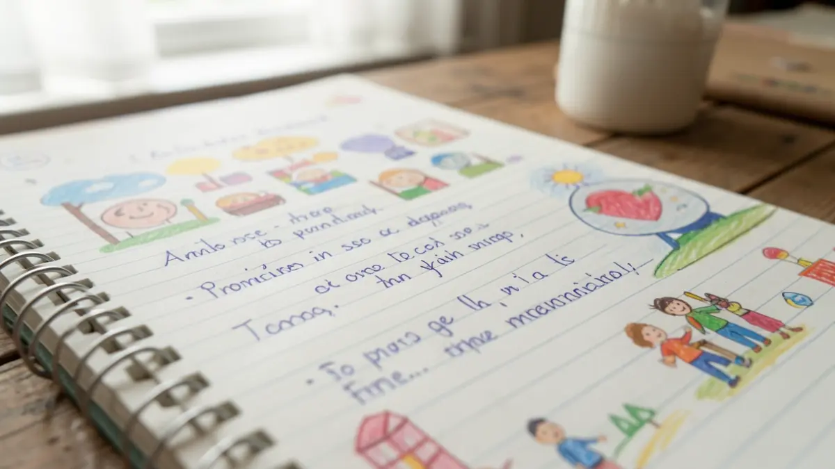 Generic image of a school notebook with drawings and notes.