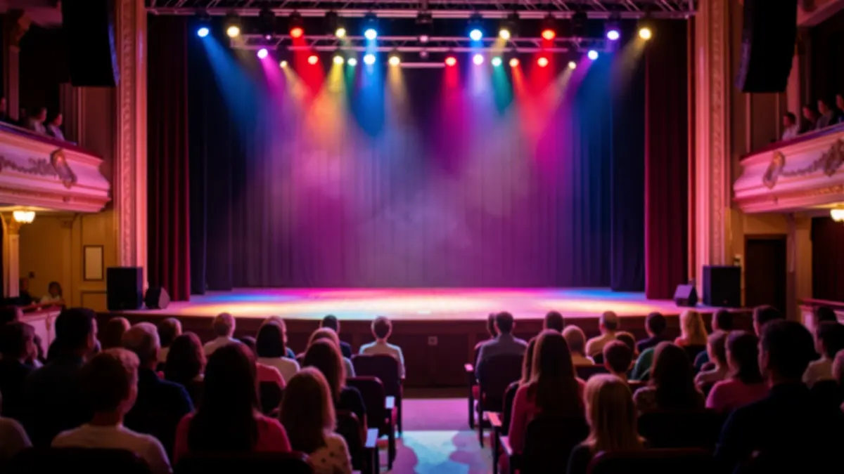 Escena de un escenario de teatro con luces y público borroso en Soto del Real.