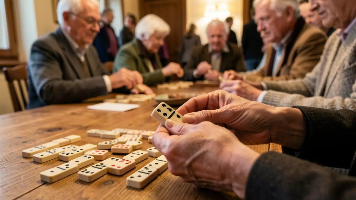 Image of elderly people playing board games in a senior center.