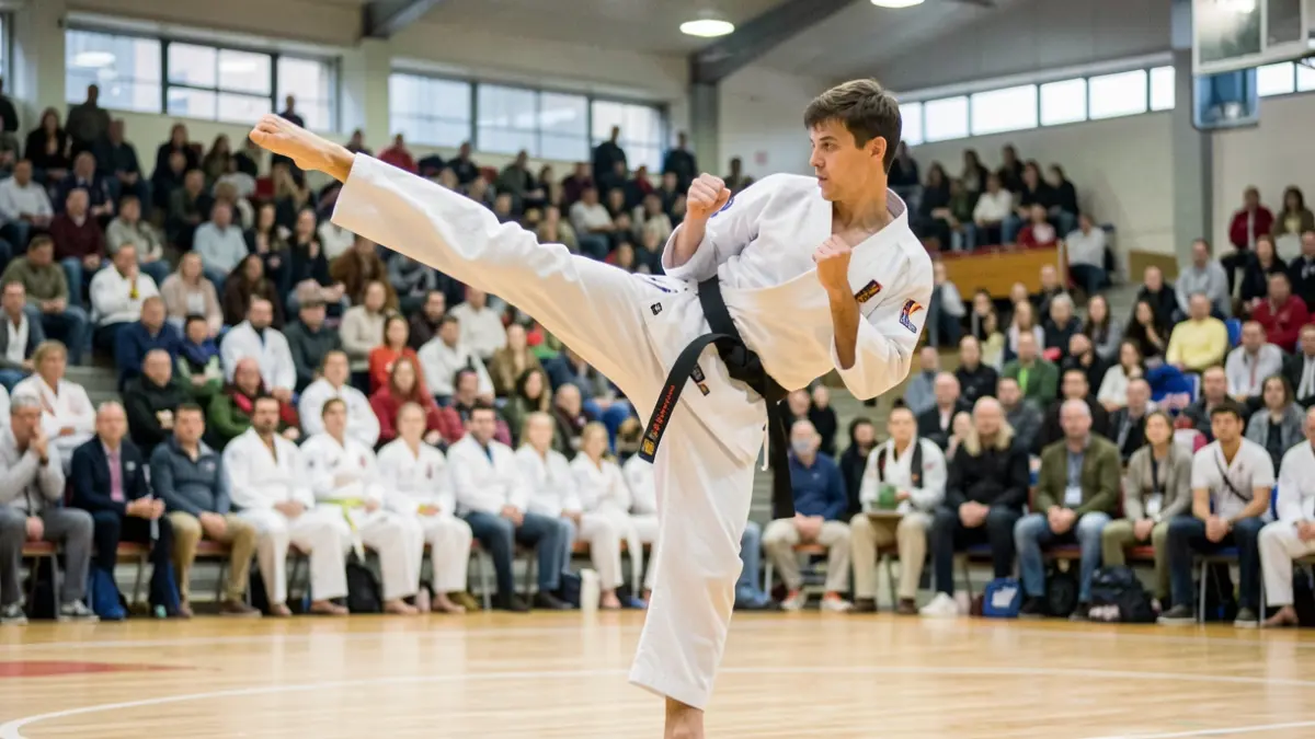 Imagen genérica de un atleta de artes marciales en una arena deportiva.