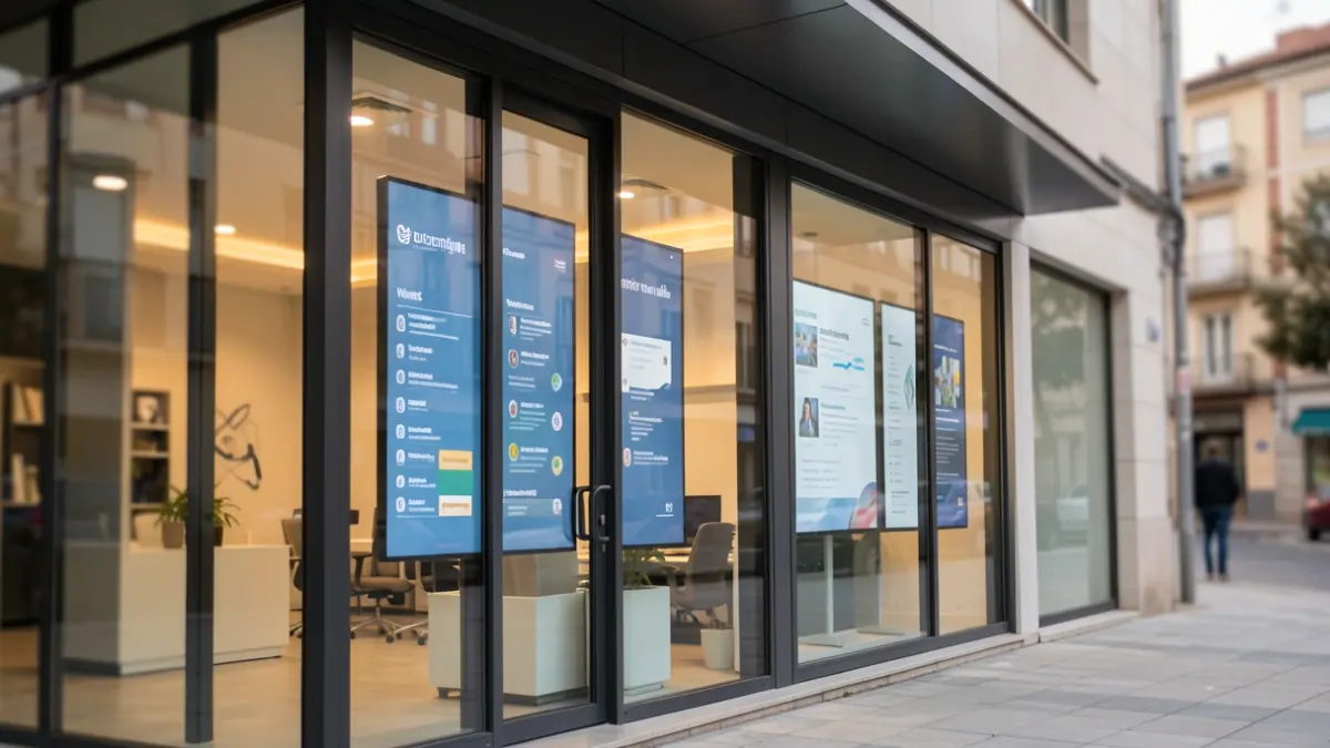 Generic image of the facade of a virtual training center with digital screens.