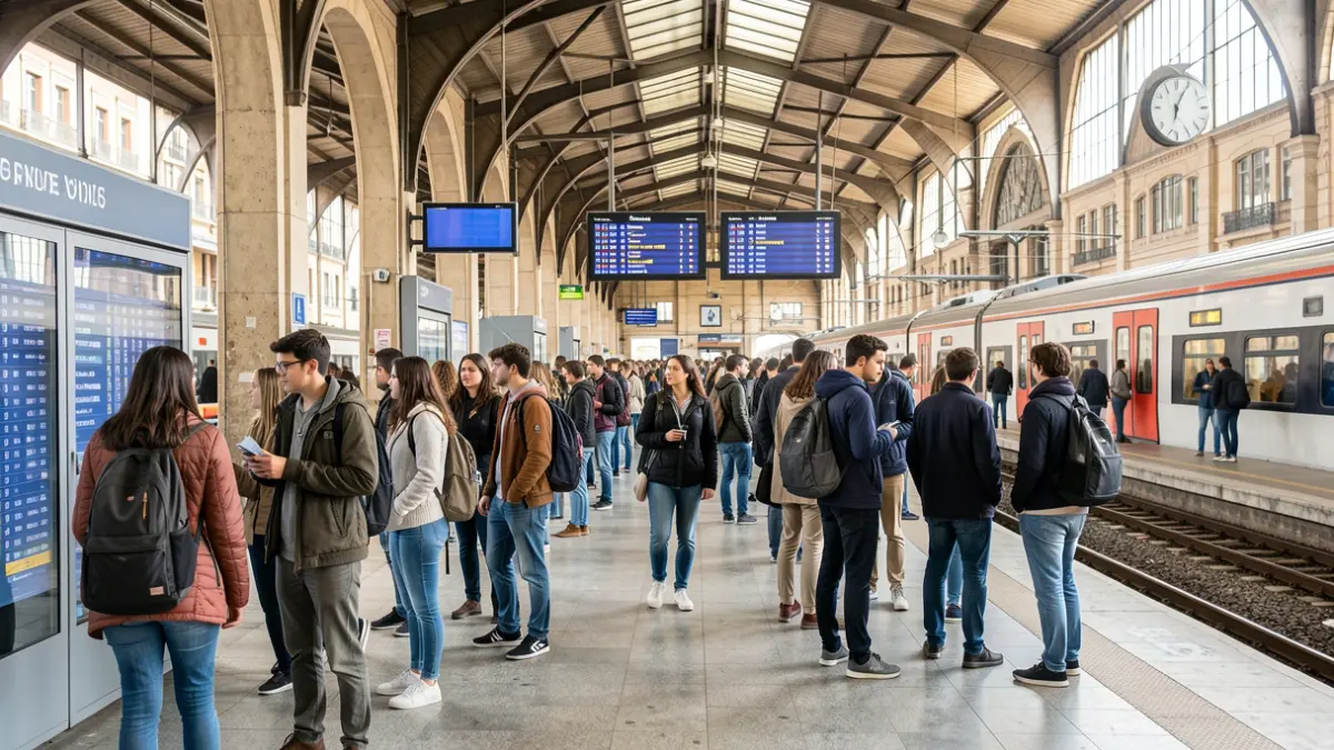 Image of young people at a train station in Madrid as part of the Verano Joven program.