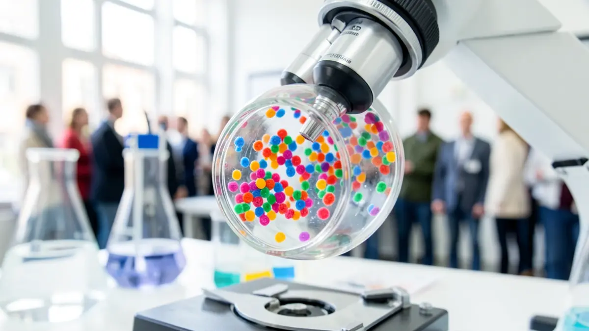 Generic image of a microscope with a cell sample and blurred laboratory equipment.