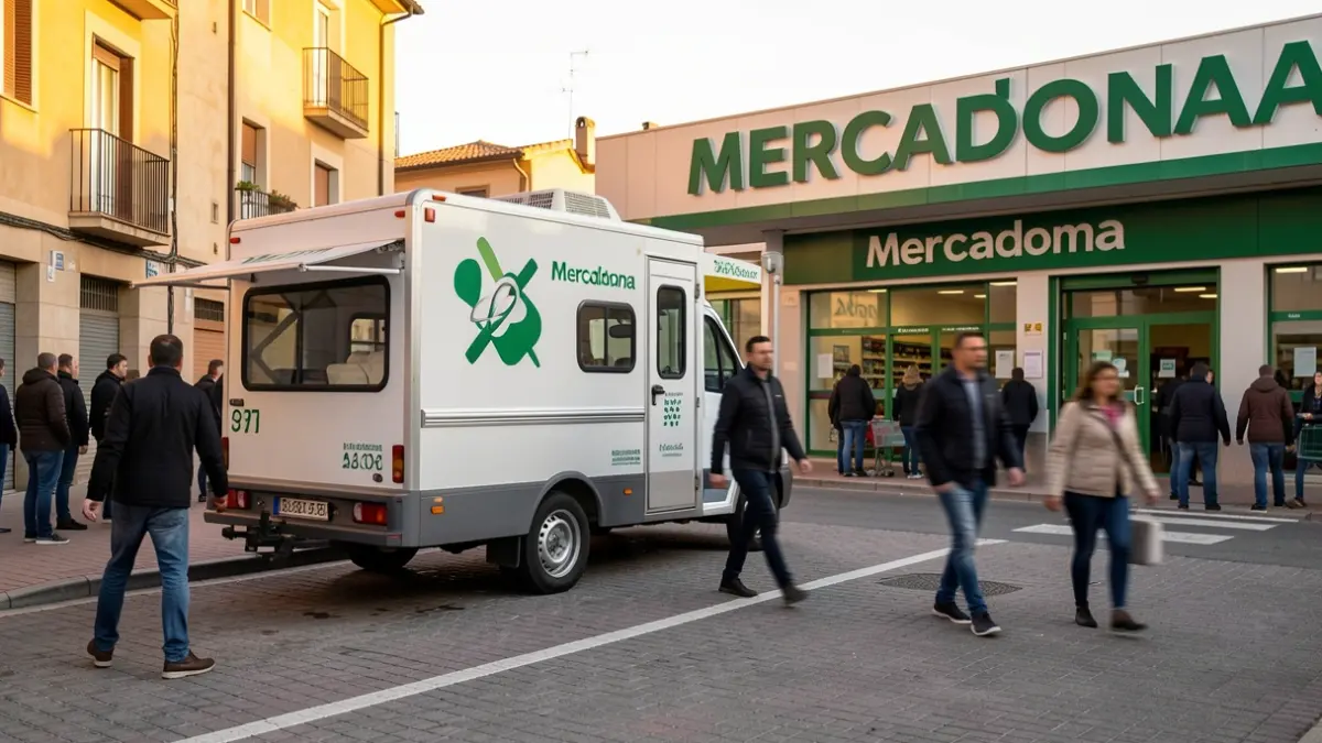 Mobile blood donation unit next to a supermarket in Villalbilla.