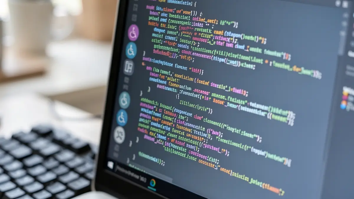 Generic image of a computer screen displaying code and accessibility symbols.