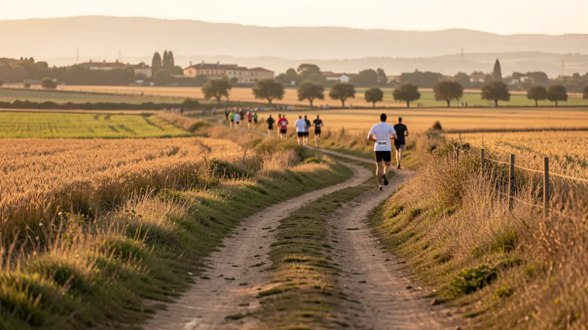 Imagen genérica de un paisaje rural en la Comunidad de Madrid con un camino y personas a lo lejos.